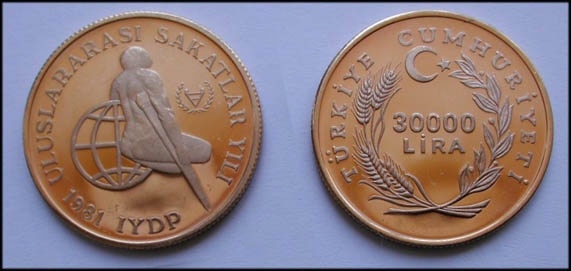 1981 Uluslararası Sakatlar Yılı 30000 lira hatıra parası