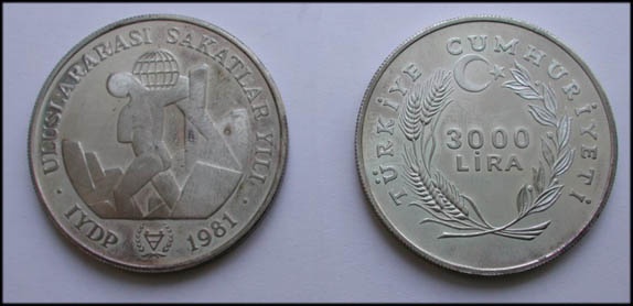 1981 Uluslararası Sakatlar Yılı 3000 lira hatıra parası