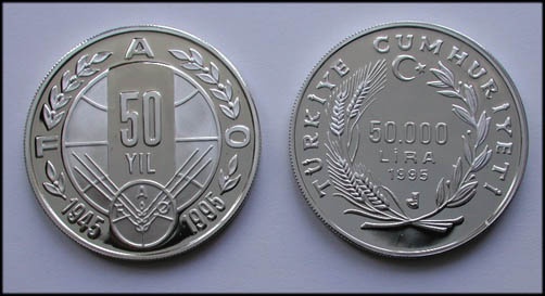 1995 Yılı F.A.O. 50. Yıl Gümüş Hatıra Parası